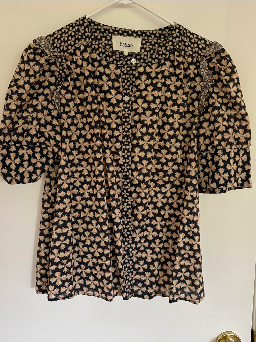 ba&sh Black and Beige Floral Button-Down Blouse
